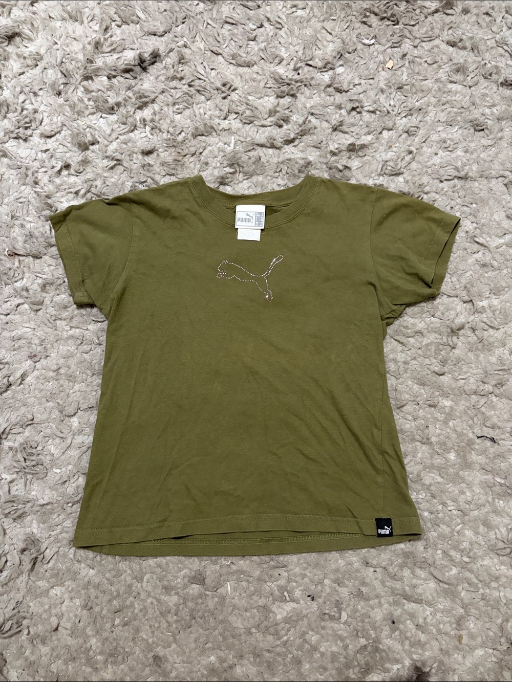 Puma Olive Green Short Sleeve Tee with Silver Logo
